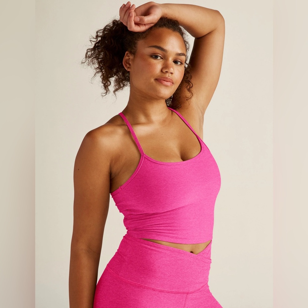 Beyond Yoga Spacedye Slim Racerback Cropped Tank - L hot pink